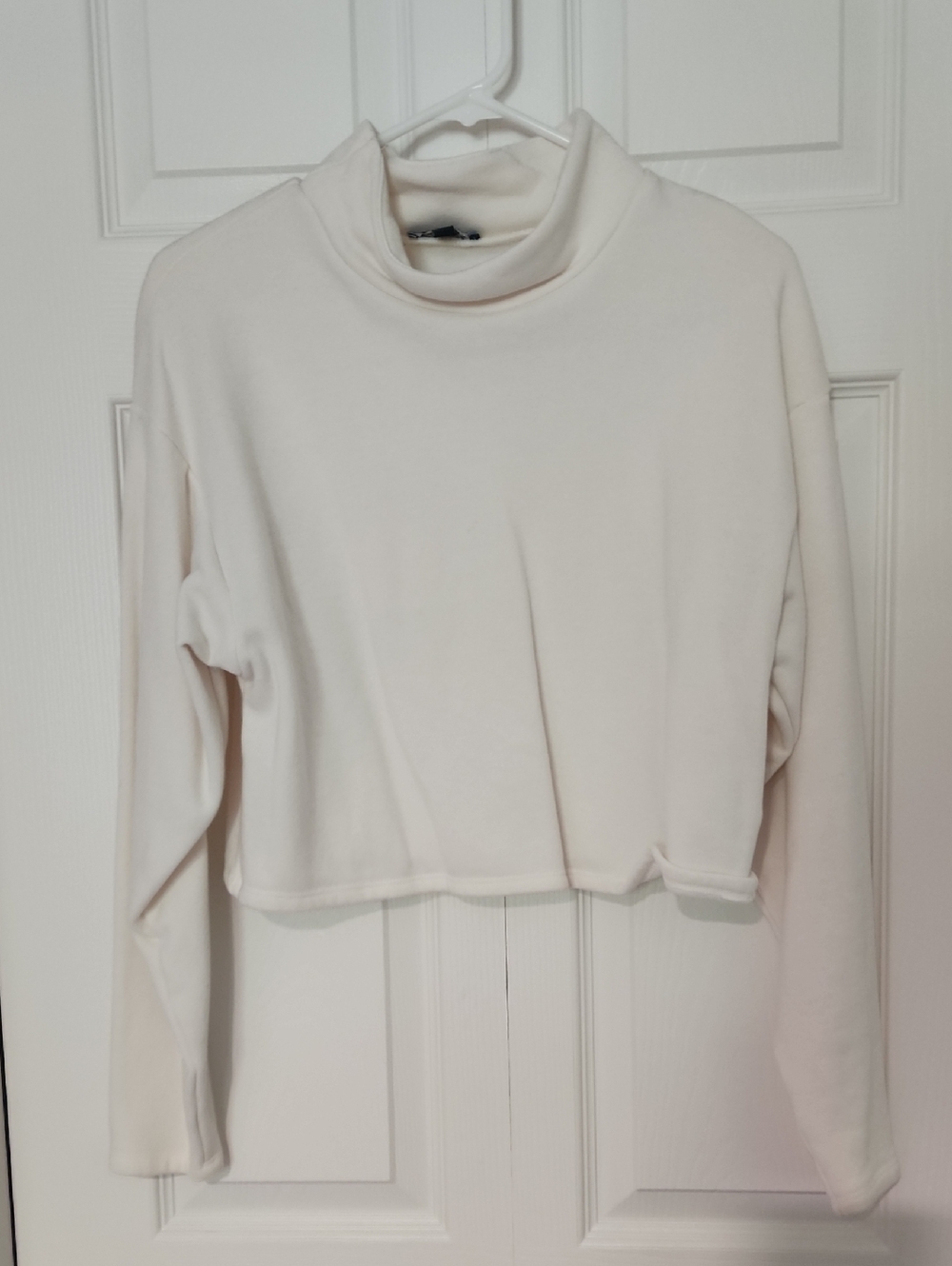Express Cream Cropped Turtleneck Sweatshirt